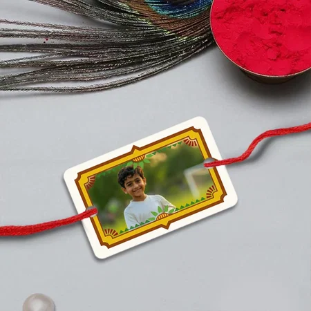 White Golden Frame Customized Photo Printed Rectangle Acrylic Rakhi