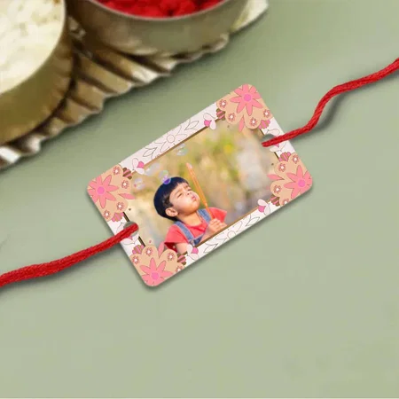 Flowers Pattern Customized Photo Printed Rectangle Acrylic Rakhi