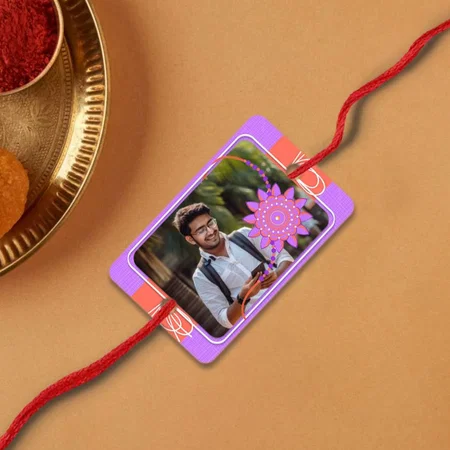 Purple Rakhi Customized Photo Printed Rectangle Acrylic Rakhi