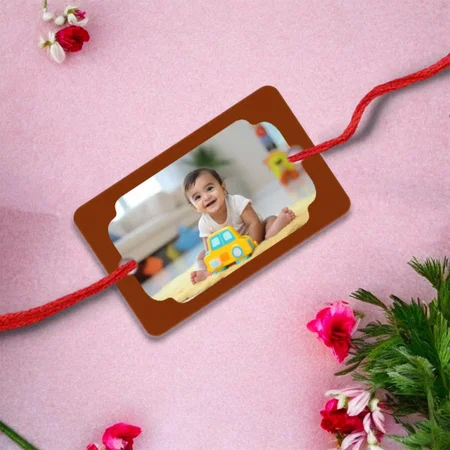 Brown Pattern Customized Photo Printed Rectangle Acrylic Rakhi