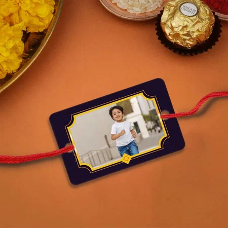 Yellow Frame Customized Photo Printed Rectangle Acrylic Rakhi