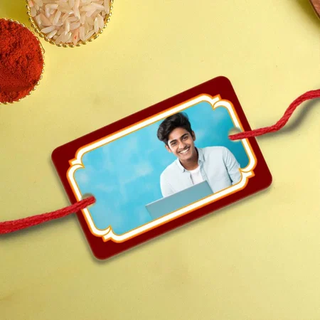 Royal Red Customized Photo Printed Rectangle Acrylic Rakhi
