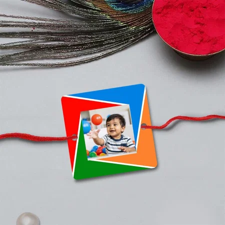 Multi Color Abstract Customized Photo Printed Square Acrylic Rakhi