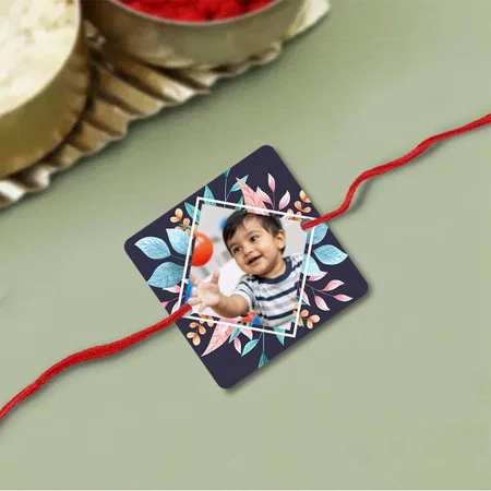 Flowers Customized Photo Printed Square Acrylic Rakhi