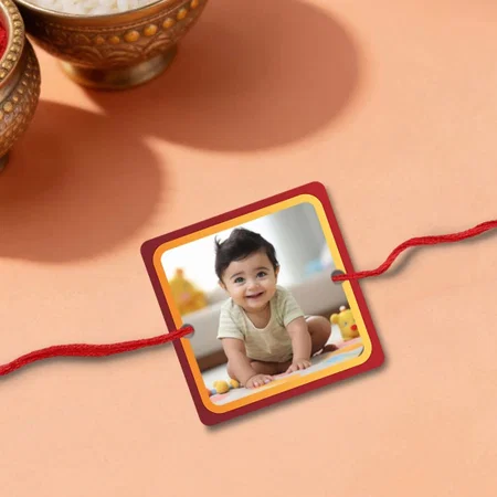 Red Frame Customized Photo Printed Square Acrylic Rakhi