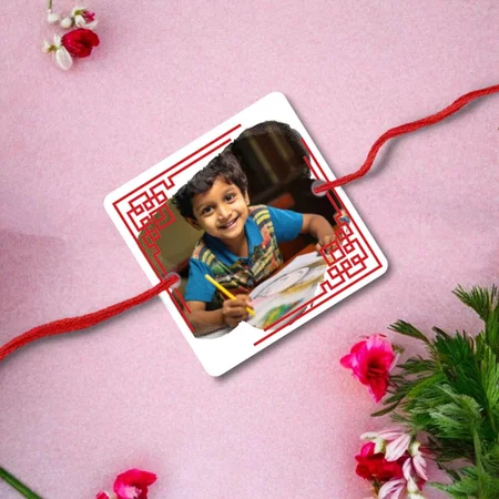 Abstract Frame Customized Photo Printed Square Acrylic Rakhi