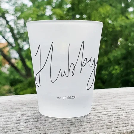 Hubby Script Date Wedding Customized Photo Printed Shot Glass