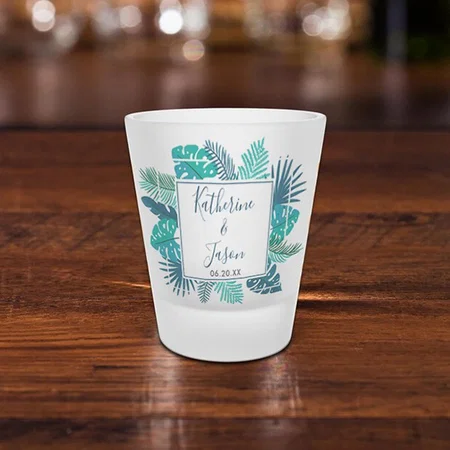 Blue Botanical Tropical Palm Design Customized Photo Printed Shot Glass
