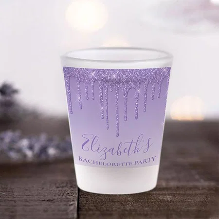 Modern Dusty Purple Glitter Customized Photo Printed Shot Glass