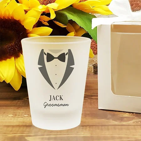 Suit Up Groomsman Design Customized Photo Printed Shot Glass