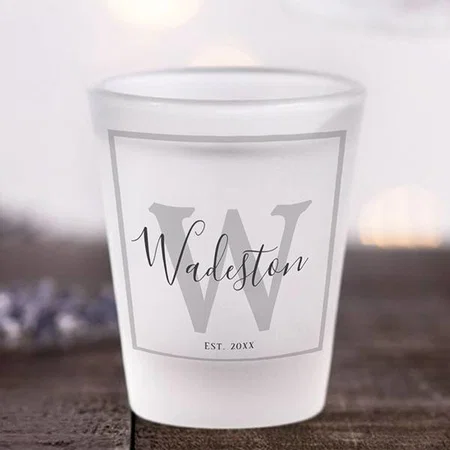 Modern Name and Monogram Established Square Design Customized Photo Printed Shot Glass
