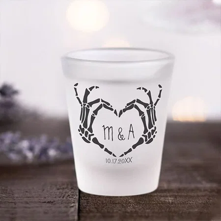 Skeleton Hands Heart Shape Monogram Customized Photo Printed Shot Glass