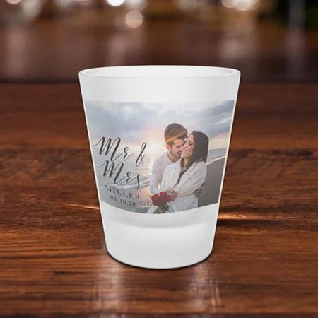 Mr and Mrs Wedding Photo Design Customized Photo Printed Shot Glass