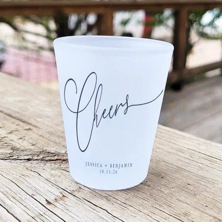 Cheers Minimal Black White Script Customized Photo Printed Shot Glass