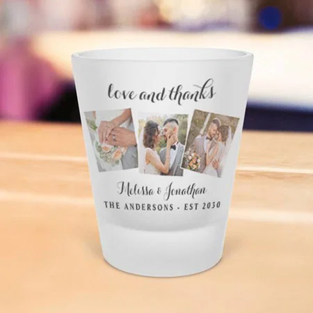 Love & Thanks Elegant 3 Photo Collage Customized Photo Printed Shot Glass