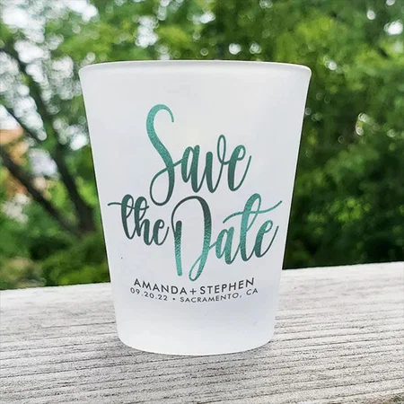 Elegant Typography Wedding Save The Date Customized Photo Printed Shot Glass