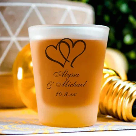 Tow Black Heart Wedding Design Customized Photo Printed Shot Glass