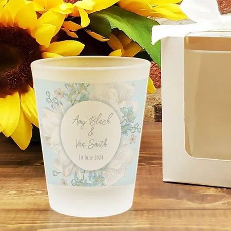 Tulip Blue Floral Wedding Customized Photo Printed Shot Glass