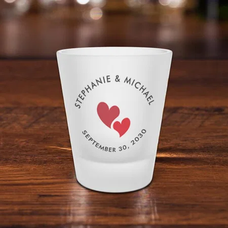 Tow Red Cute Hearts Design Customized Photo Printed Shot Glass
