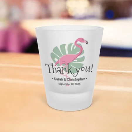 Pink Flamingo Tropical Destination Wedding Design Customized Photo Printed Shot Glass