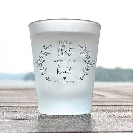 Take a Shot We Tied the Knot Floral Design Customized Photo Printed Shot Glass
