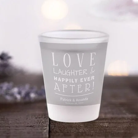 Love and Laughter Silver Wedding Monogram Design Customized Photo Printed Shot Glass