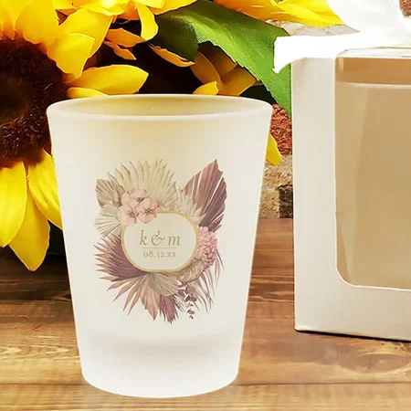 Boho Oasis Wedding Floral Frame Design Customized Photo Printed Shot Glass