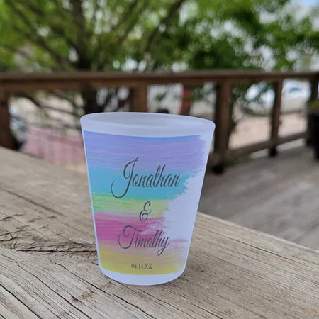Elegant Rainbow Watercolor Monogram Design Customized Photo Printed Shot Glass