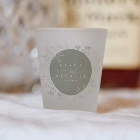 Color Tones Eucalyptus Wedding Wreath Design Customized Photo Printed Shot Glass