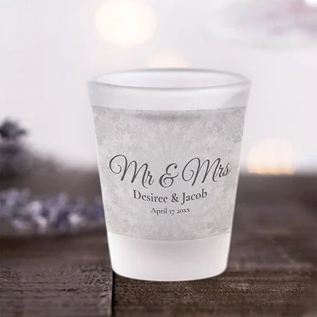 Simple Silver White Gold Wedding Reception Customized Photo Printed Shot Glass
