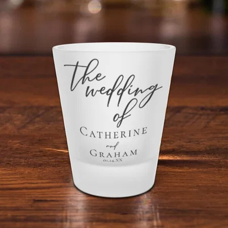 Simple Elegant Black Typography Wedding Monogram Customized Photo Printed Shot Glass