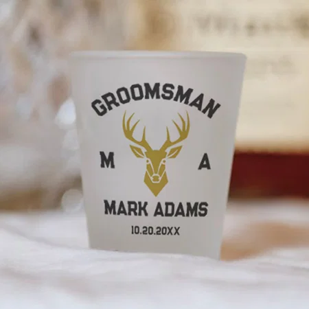 Elegant Groomsmen Deer Head Vintage Monogram Customized Photo Printed Shot Glass