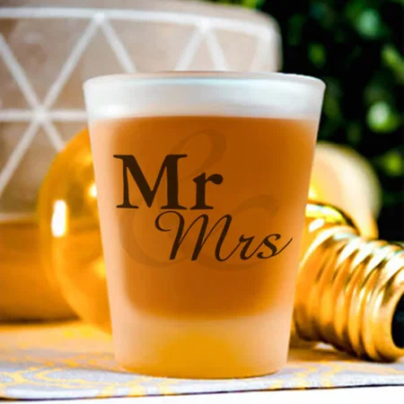 Mr&Mrs Simple Elegant Typography Design Customized Photo Printed Shot Glass