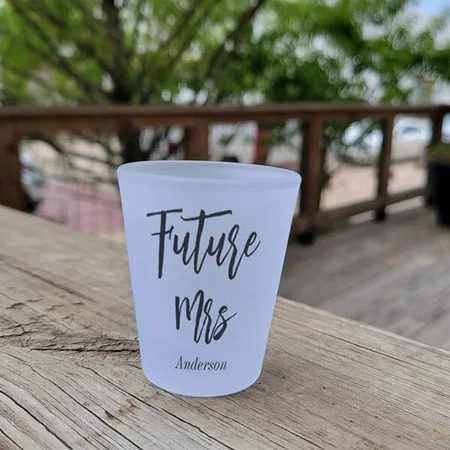 Bride Future Mrs Black White Wedding Monogram Customized Photo Printed Shot Glass