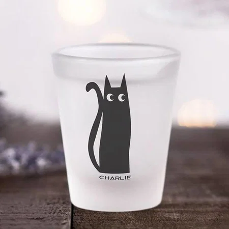 Black Cat Design Customized Photo Printed Shot Glass