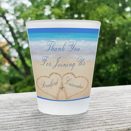 Beach Hearts in Sand Design Customized Photo Printed Shot Glass