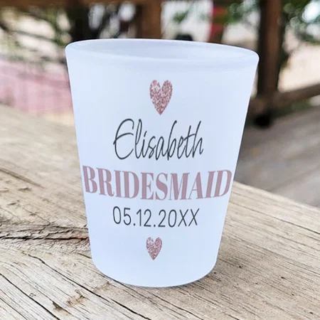Elegant Modern Script Cute Glitter Hearts Customized Photo Printed Shot Glass