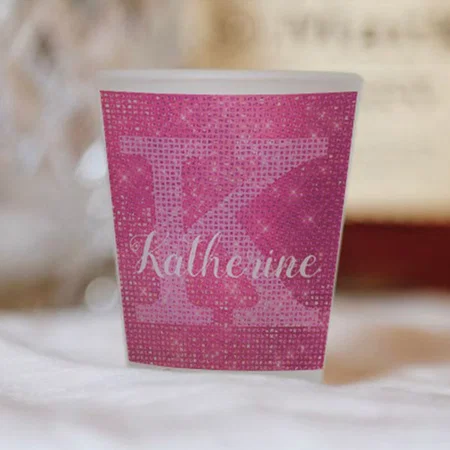 Girly Hot Pink Glitter Sparkle Fun Monogram Customized Photo Printed Shot Glass