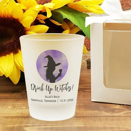 Halloween Bachelorette Party Drink Up Witches Customized Photo Printed Shot Glass