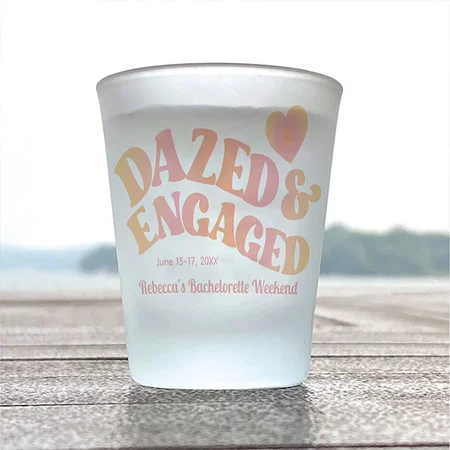 Peach Pink Retro Dazed and Engaged Customized Photo Printed Shot Glass