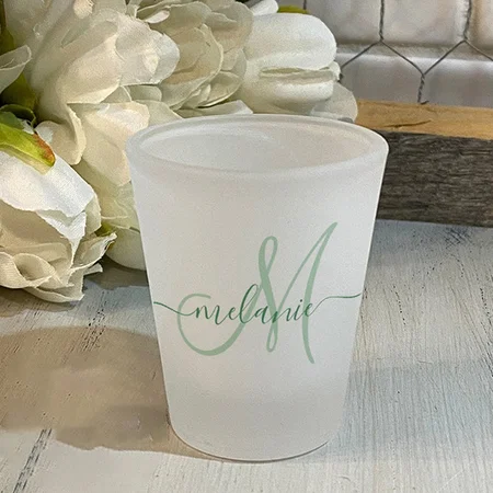 Green Name Script Monogram Customized Photo Printed Shot Glass