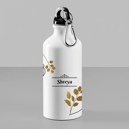 Name With Golden Leaves Customized Photo Printed Sipper Bottle