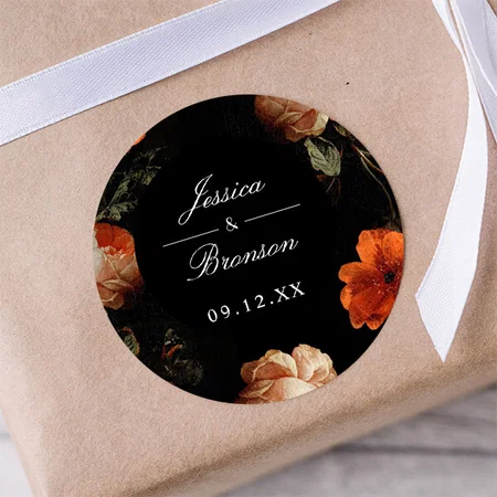 Dark Moody Romantic Floral Dutch Painterly Wedding Classic Customized Printed Sticker