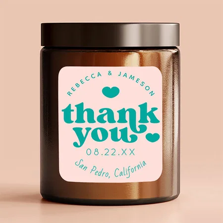 Retro Union Pink and Teal Wedding Thank You Customized Printed Sticker