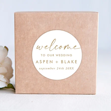 Modern Gold Script Wedding Welcome Customized Printed Sticker