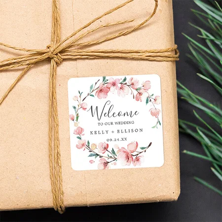Spring Cherry Blossom Wedding Welcome Customized Printed Sticker