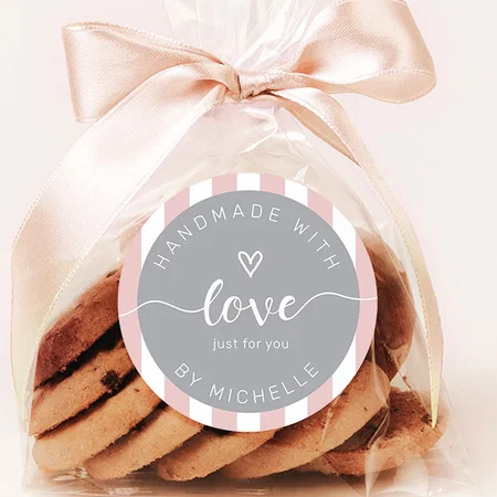 Modern Stripes Handmade With Love Monogram Customized Printed Sticker