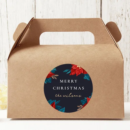Painted Poinsettias Christmas Customized Printed Sticker