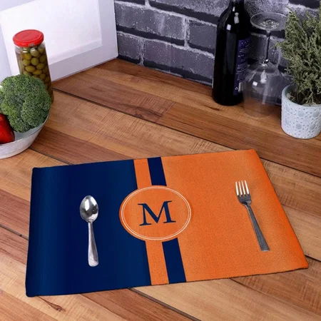 Orange And Blue With Monogram Customized Printed Cloth Placemat Table Mat