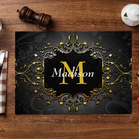 Golden Initial Customized Printed Cloth Placemat Table Mat